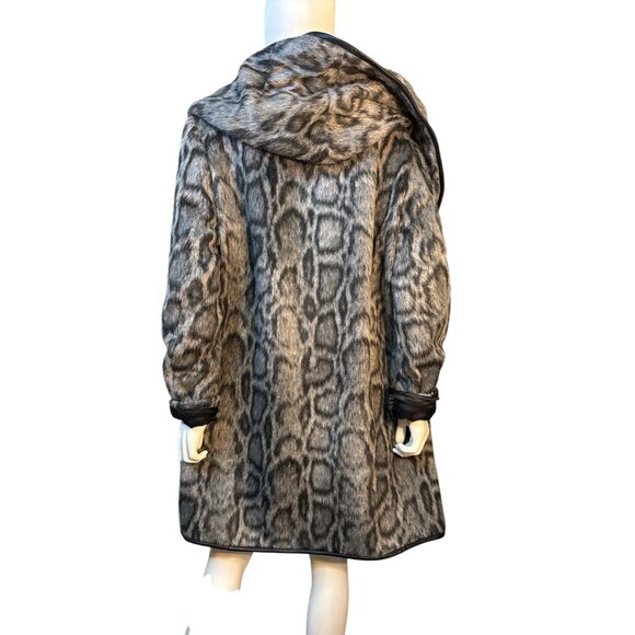 Diane Von Furstenberg Hooded Polly Animal Print and Leather Coat Size XL EUC - Picture 4 of 11